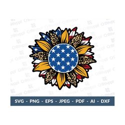 Patriotic Sunflower svg, America flag svg, Sunflower Leopard American Flag SVG, Sunflower SVG, fourth July svg, Cut File