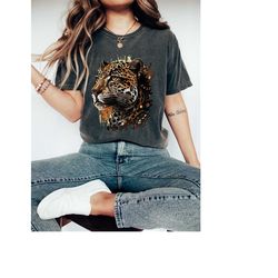 Leopard Shirt, Trendy Comfort Colors TShirt, Cat Mom Gift T-Shirt, Boho Vintage Graphic Cat Mama Tee, Wildlife Safari Va