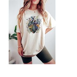 Botanical Wildflower Heart Shirt, Cottagecore Comfort Colors TShirt, Trendy Boho Flower Valentine T-Shirt, Nature Lover
