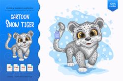 Cartoon Snow Tiger. T-Shirt, PNG, SVG