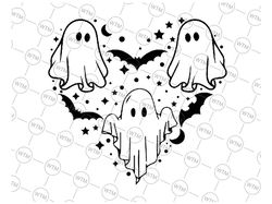 Halloween ghost Svg, Spooky season svg, Bat Creepy Ghost In Heart Svg, Cute ghost clipart svg, Happy Halloween Png