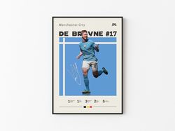 Kevin De Bruyne  Poster, Manchester City Football Print, Football Poster, Mid Century Modern, Soccer Poster, Sports Post