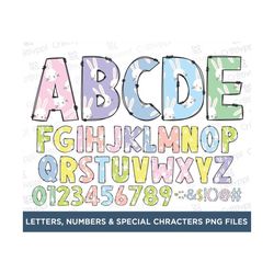 Easter Sublimation Doodle Letters png, Hand Drawn alpha pack, Numbers, Alphabet A-Z Set, Sublimation Design, Printable p