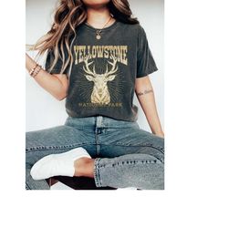 Yellowstone National Park Shirt, Boho Deer Comfort Colors TShirt, Retro Vintage Graphic Tee, Trendy Cowgirl Country Hiki