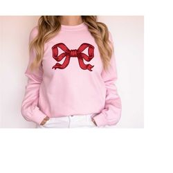 Minimalist Christmas Sweatshirt Gift for Her, Vintage Bow Retro Christmas Women's Shirt PJs, Vintage Christmas Sweater,