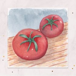 Mini painting 3x3 Red tomatoes painting postcard Original watercolor vegetables painting Tiny painting 3x3