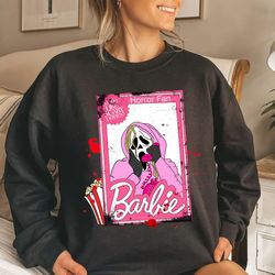 horror barbie graphic sweatshirt, horror fans, barbie fans, barbie 2023, barbie and ken, scary movie, malibu barbie, ret