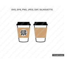 Coffee Cup Monogram SVG, Coffee Cup Svg, Coffee Cup, Coffee Svg, Coffee Cup Clipart, Coffee Cut Files, Cricut, Silhouett
