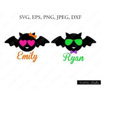 Bat Halloween SVG,  Bat Svg, Bat monogram Svg, Girl Boy Cute Halloween Svg, Cute Bat Clipart, Cricut, Silhouette Cut Fil