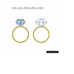 Diamond Ring Svg, Glitter Diamond Ring Svg, Engagement SVG, Wedding SVG, Ring Svg, Diamond Ring Cut Files, Cricut, Silho