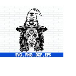 Witch Face SVG, Witchy SVG, Halloween SVG, Witch Head Svg, Gothic Svg, Horror Svg, Png, Svg Files for Cricut, Sublimatio