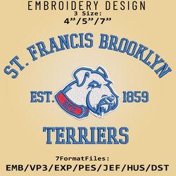 St Francis Brooklyn Terriers T embroidery design, NCAA Logo Embroidery Files, NCAA Terriers, Machine Embroidery Pattern