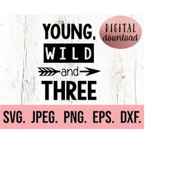 3rd Birthday SVG - Young Wild and Three SVG - Third Birthday Boy Shirt - Digital Download - Birthday Boy Design - Three