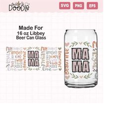 mama typography for 16 oz libbey beer can glass svg, digital download only, | mother's day word art, mom quote typograph