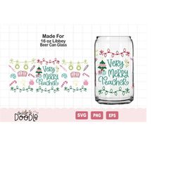 Very Merry Teacher  for 16 oz Libbey Beer Can glass SVG, Digital Download Only, Libbey Glass Cutting File for Cricut - S