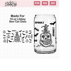 spooky halloween pumpkin 16 oz libbey beer can glass svg, digital download only, scary halloween pumpkin svg, hand drawn