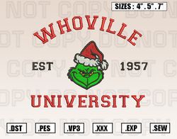 Whoville University Grinch Embroidery Designs, Christmas Embroidery Design File Instant Download