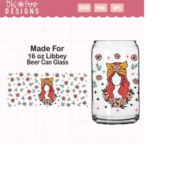 Boho Flowers Girls made for 16 oz Libbey Beer Can glass | SVG | Digital Download Only | mystical boho flowers illustrati