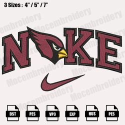 Nike x Arizona Cardinals Embroidery Designs, NCAA Embroidery Design File Instant Download