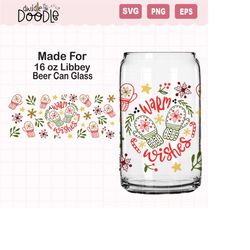 warm wishes christmas  for 16 oz libbey beer can glass svg, digital download only, libbey glass cutting file for cricut