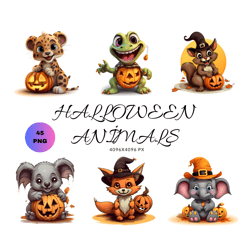 Halloween, Cute animals, High Quality PNG's, Commercial Use, Digital Download, Solid Background, Digital Crafting,