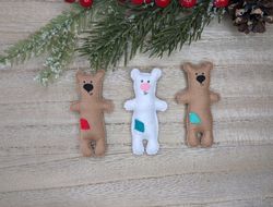 Christmas tree toy bear, Christmas gift. Bear with a patch, Teddy bear, felt bear.