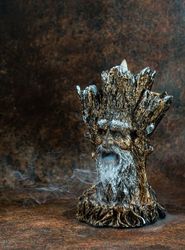 Candle holder Forester stump made of gypsum with smoke from the mouth handmade bronze gift unique item free shipping
