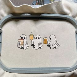 Little Ghost Ice Coffee Embroidery Machine Design, Cute Ghost Embroidery Machine Design, Halloween Spooky Vibes Embroidery File