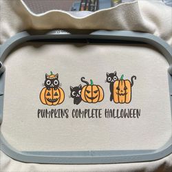 Pumpkins Complete Halloween Embroidery Design, Black Cat Embroidery Design, Pumpkin Halloween Embroidery File