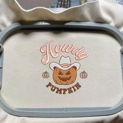 Happy Halloween Embroidery Design, Howdy Pumpkin Horror Halloween Embroidery Machine Design, 3 Sizes, Format Exp, Dst, Jef, Pes