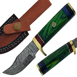 Top quality Handmade Damascus steel hunting knife wooden handle with leather sheath, best gift for men, gift for him