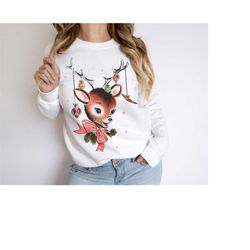 Retro Reindeer Pink Christmas Sweatshirt Gift for Daughter, Retro Christmas Vintage Christmas Sweater, Secret Santa Gift