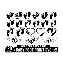 Baby Footprint SVG Bundle, Baby Feetprint Svg, baby print svg, Baby Angel Svg, Baby Footprint Monogram, Digital Download