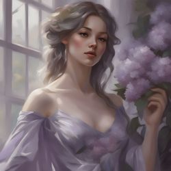 Digital Art, Illustration. The Girl By The Window, Lilac 2. Hyper-detailed painting. Digital Download!