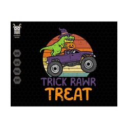 Trick Rawr Treat Svg, Dinosaur Svg, Funny Halloween Svg, T-Rex with Pumpkin Svg, Witch Hat Svg, Tractor Svg , Trick or T