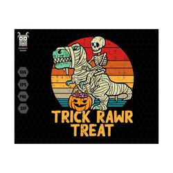 Trick Rawr Treat Svg, Dinosaur Svg, Funny Halloween Svg, T-Rex with Pumpkin Svg, Fall Cut Files, Skeleton Svg, Trick or