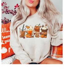 Fall Coffee Sweater, Cute Fall Sweatshirt, Coffee Lover Shirt, Thanksgiving Pumpkin Latte Drink Cup, Pumpkin Spice Shirt