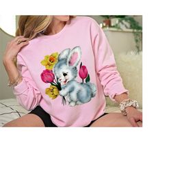 Retro Easter Women's Sweatshirt, Easter Bunny Shirt Gift for Her, Vintage Easter Rabbit Sweater, Mid Century Modern East