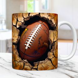 3D Football Mug, 3D Cracked Hole Football Mug, 3D Mug Design 11oz and 15oz Sport Mug