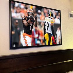 Ja'Marr Chase Print Flipping Off with Middle Finger Minkah Fitzpatrick NFL Football Poster, No Framed, Gift