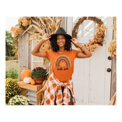 Hello Fall Pumpkin Apparel, Thanksgiving Celebration Shirt, Harvest Season Clothing, Thanksgiving Day Outfit, Fall Color