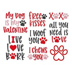 Valentine Dog Embroidery Designs, MACHINE EMBROIDERY, Paw Print, Valentine Dog Bandana, 8 Designs, Digital Download, 4x4