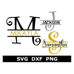 Split Monogram SVG/DXF/PNG, Split Curly Alphabet, School Monogram, Digital Download, Cut Files, Sublimation, 26 individu