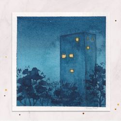 Night house painting Skyscraper in the dark House in trees Original watercolor painting Tiny painting Mini painting 3x3