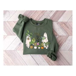 Funny Plant Ghost Sweatshirt, Halloween Plant Lady Shirt, Plant Lover Gift, Ghost Crewneck Sweatshirt, Spooky Gardener S
