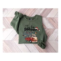 Tis the Season Christmas Retro Vintage Truck Sweatshirt, Winter Holiday Shirt, Christmas Gift Shirt, Vintage Christmas T