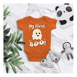 my first boo baby bodysuit, vintage ghost shirt, 1st boo kids clothing, cute halloween ghost tee, natural baby clothing