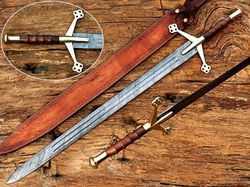 Custom Handmade Damascus Blade Scottish Claymore Sword with Leather Cover, Antique Gifts   Measurements:   Overall Lengt