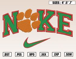 Nike x Clemson Tigers Embroidery Designs, NCAA Embroidery Design File Instant Download