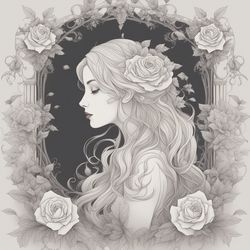 Digital Art, Illustration. The Girl With Flowers 2. Vector Graphics. Digital Download!